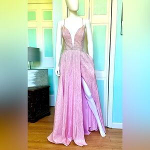 Size 10 Ellie Wilde EW122082 Pink High Slit Prom Gown Pageant Dress Open Back